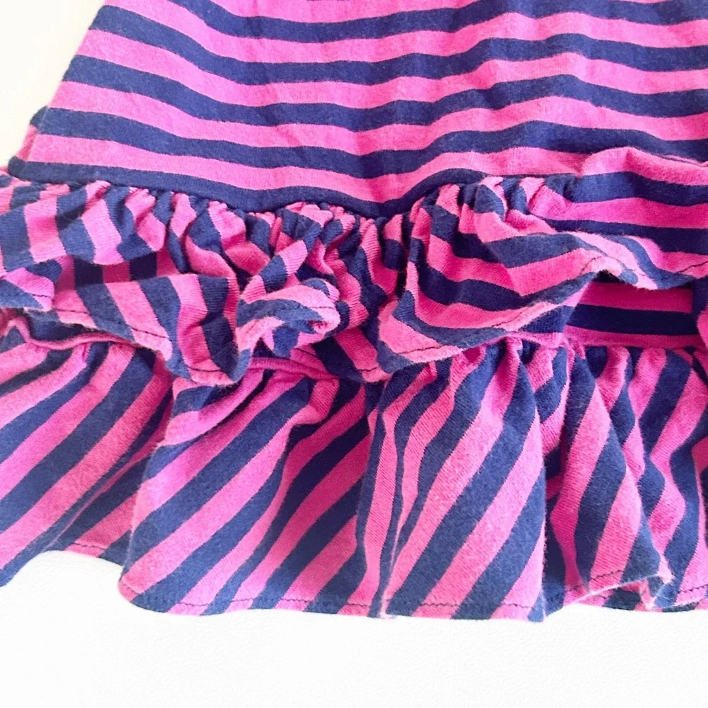 Ralph Lauren Baby Girls Pink Navy Striped Preppy Nautical Ruffle‎ Dress Size 3M